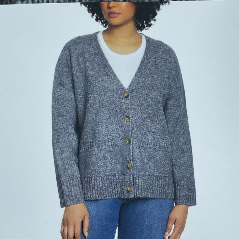 Ella Moss Womens Gray Button-Up Cardigan XL Relaxed Fit Polyester Blend NWT4422